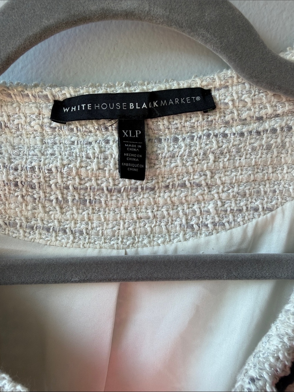 White House Black Market Cream Tweed Jacket with Black Trim size XLP - Picture 2 of 4